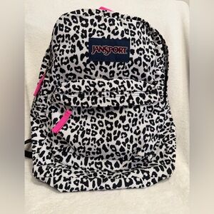JanSport Leopard Print Backpack in Black, White & Pink